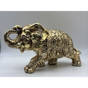 Vintage Ardalt Gold Metal Cast Elephant Sculpture Japan - Head Moving